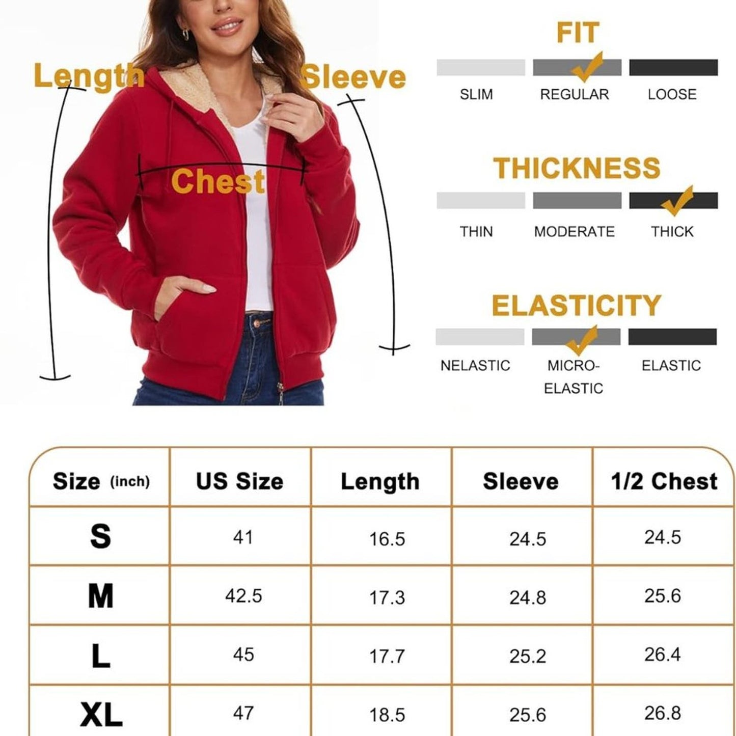 JACKETOWN Zip Up Hoodies for Women Warm Fall Winter Fleece Jacket Casual Hooded