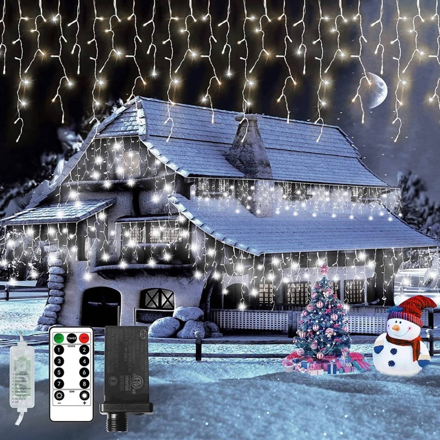 Christmas Icicle Lights Outdoor 37.41Ft 720 LED 144 Drops, Cold White