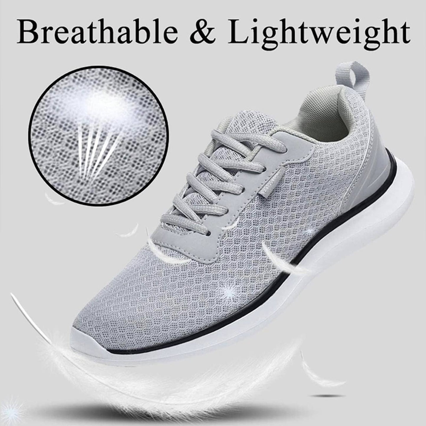 Men's Breathable Mesh Tennis Shoes Comfortable Gym Sneakers Light Grey Size 7.5