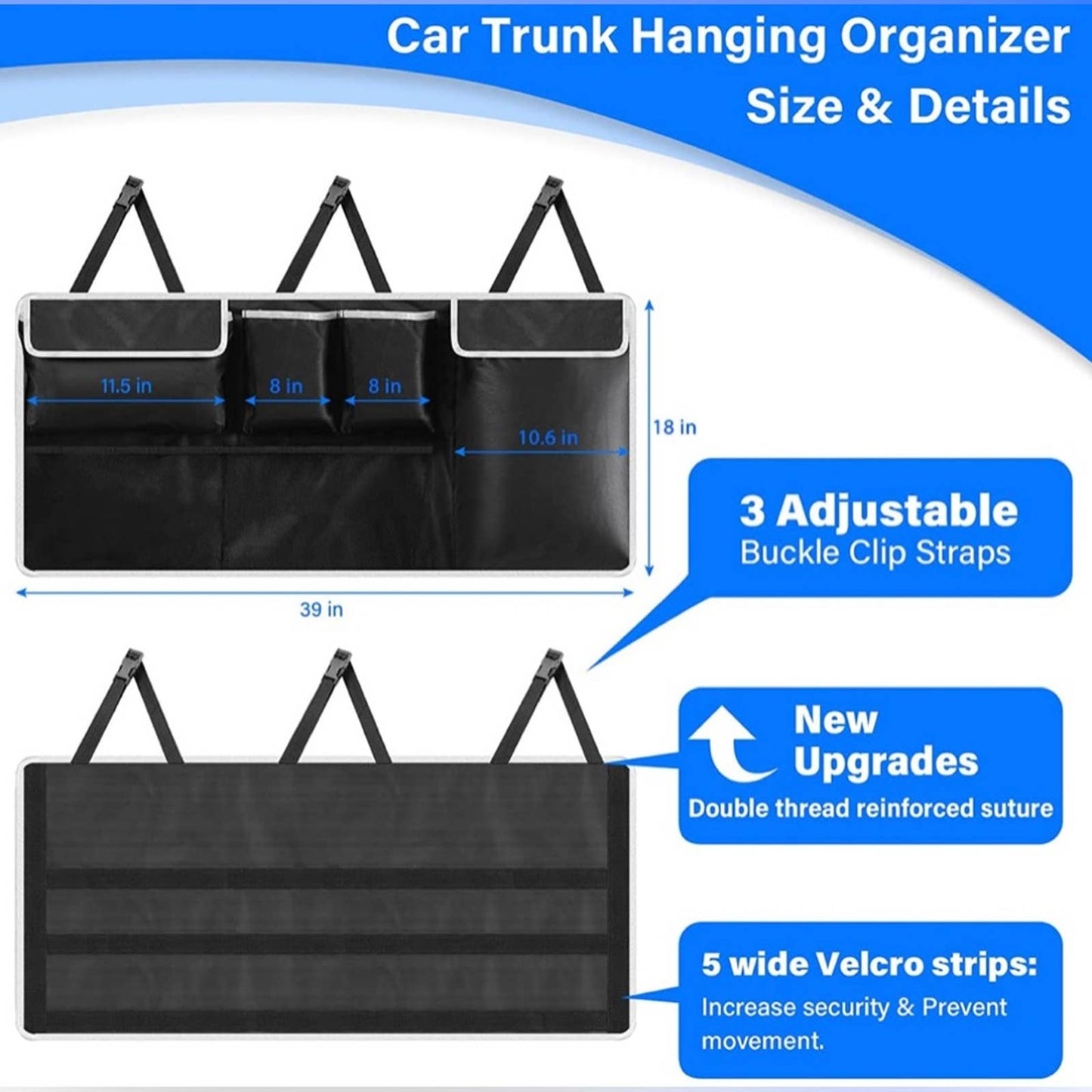 ANUINIT Trunk Organizer for Car Suv Truck Van, Hanging Car Trunk Organizer
