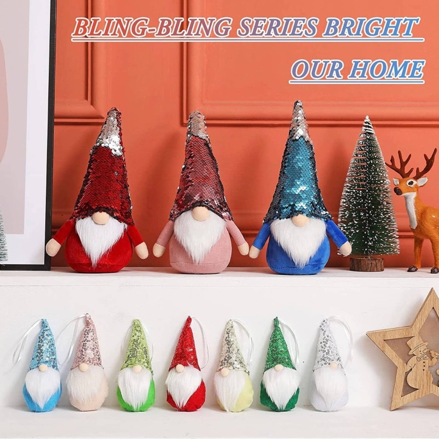Christmas Gnomes Decor - Flip Sequins Sparkle Gnomes - Gnomes Decoration Red 1PC