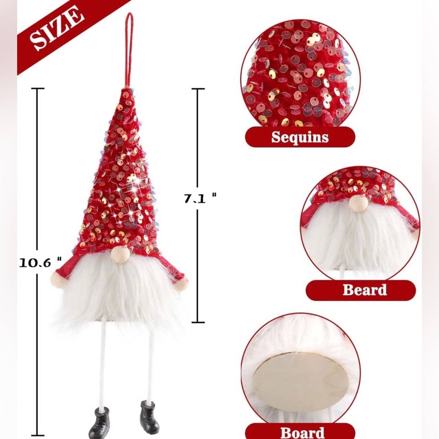 Aivanart Christmas Gnomes Ornament, Hanging Xmas Sequins Tree Ornaments Set of 4