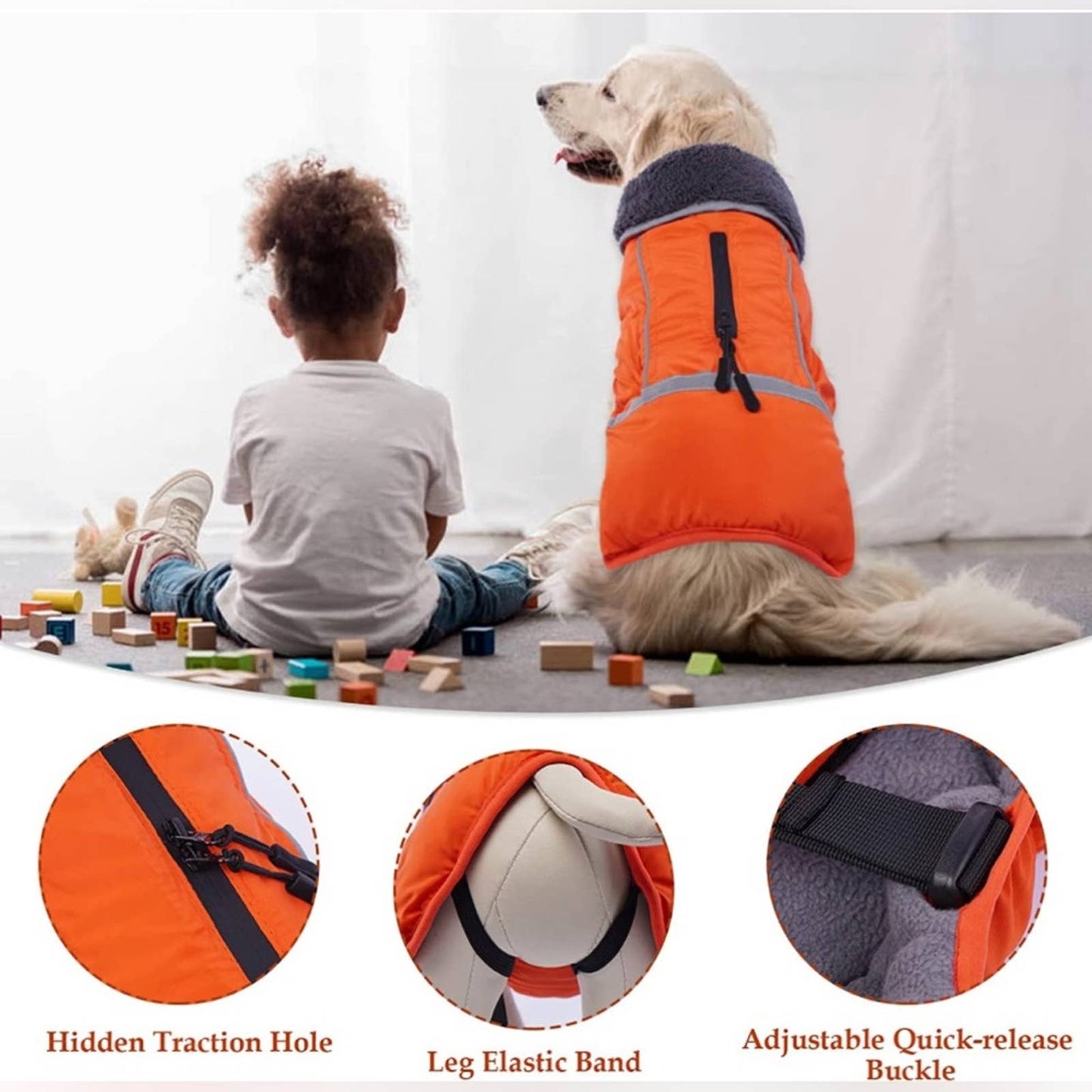 IKIPUKO Dog Winter Coat, Waterproof Windproof Dog Snowsuit Warm (Orange XL)