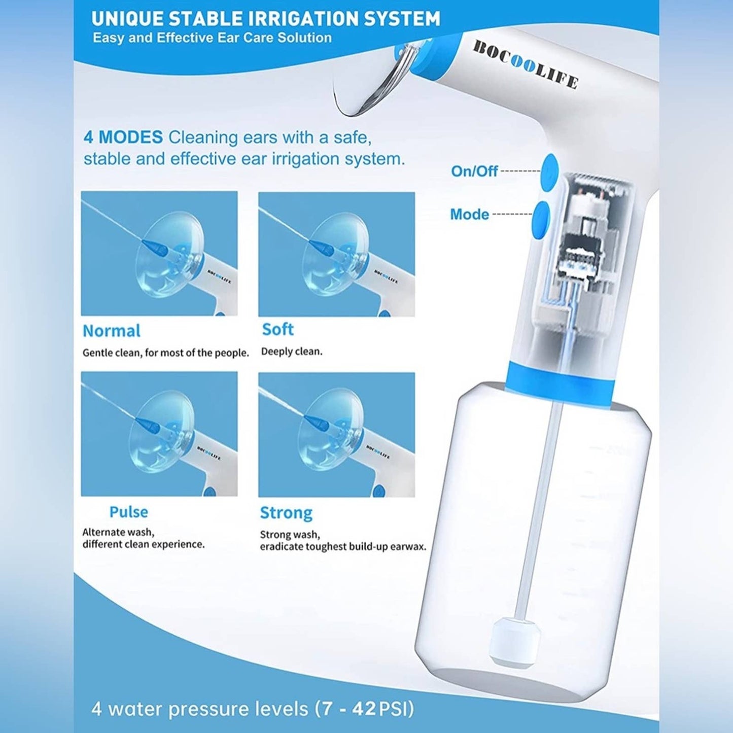 BOCOOLIFE Electric Ear Wax Removal Ear Irrigation Water Cleaner Kit