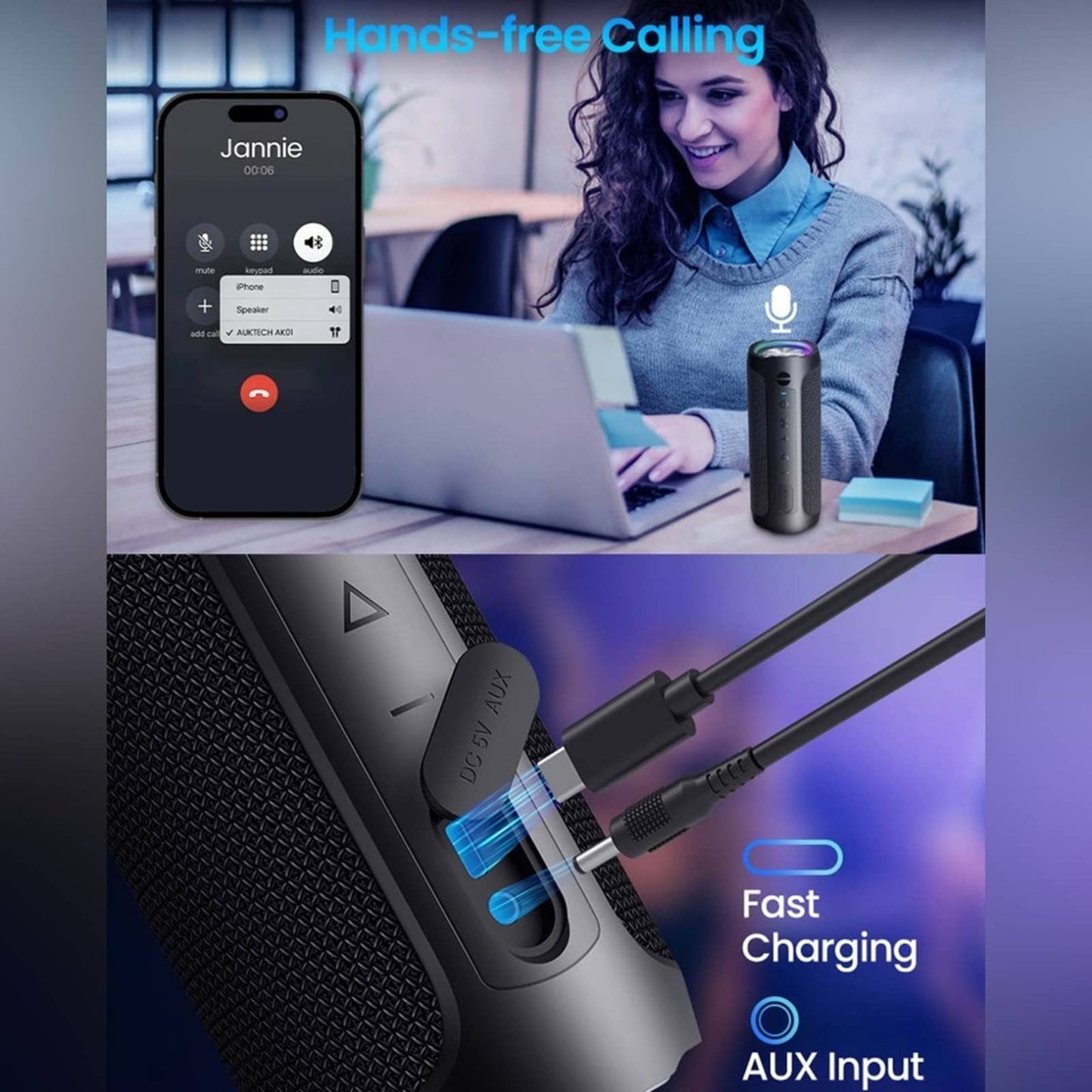 AUKTECH Bluetooth Speakers - Portable Speakers Bluetooth Wireless(100ft)