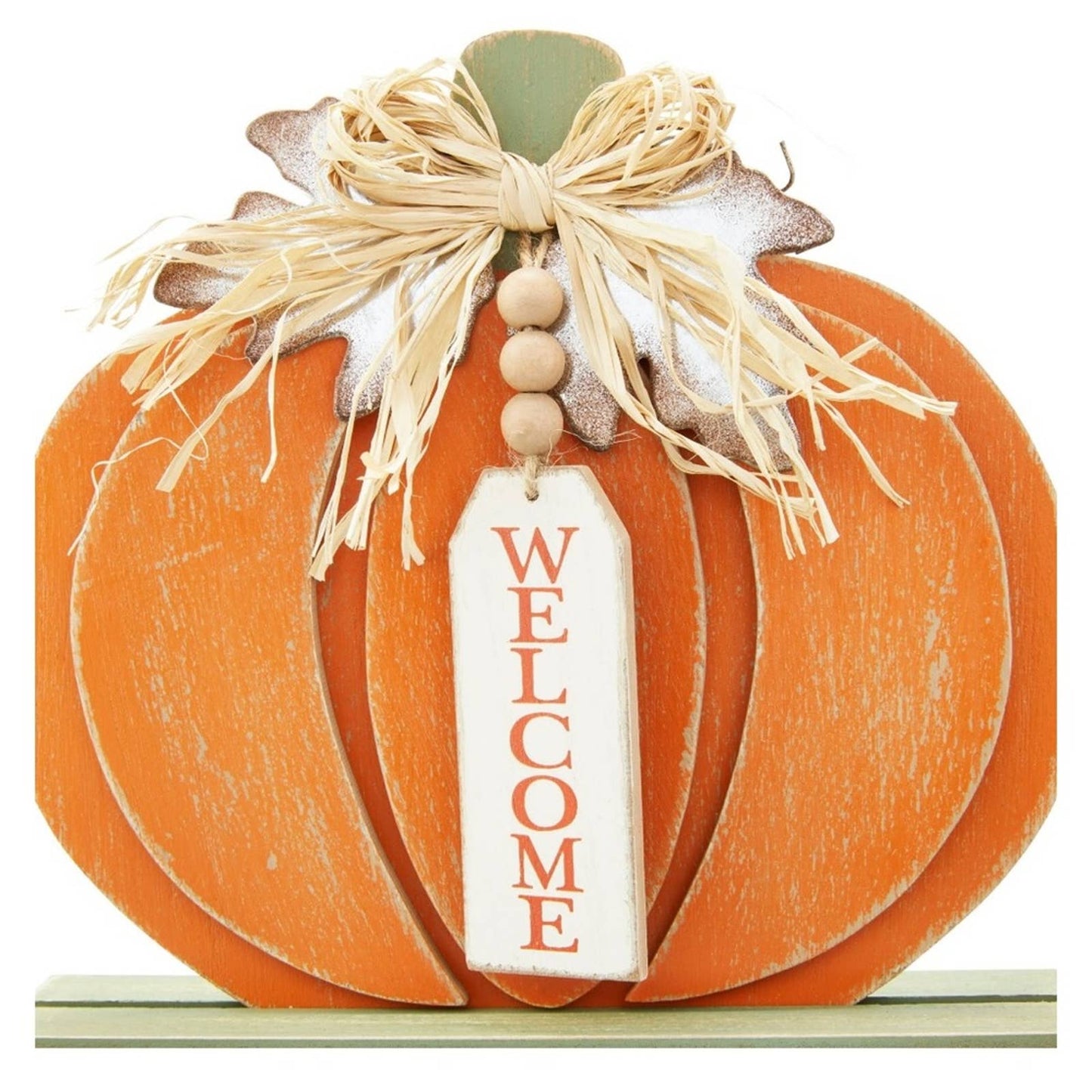 Way to Celebrate Harvest 9inch Welcome Orange Wood Pumpkin Tabletop Decoration
