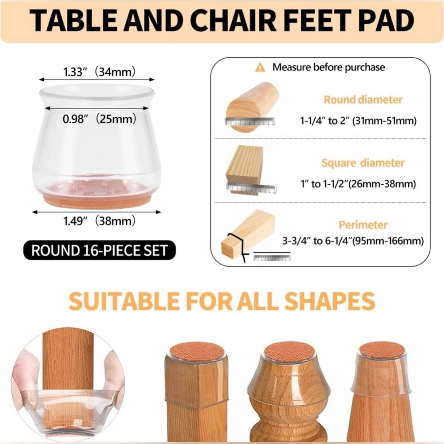 16 Packs Chair Legs Floor Protectors ,Silicone Furniture Pads for Hardwood Floor