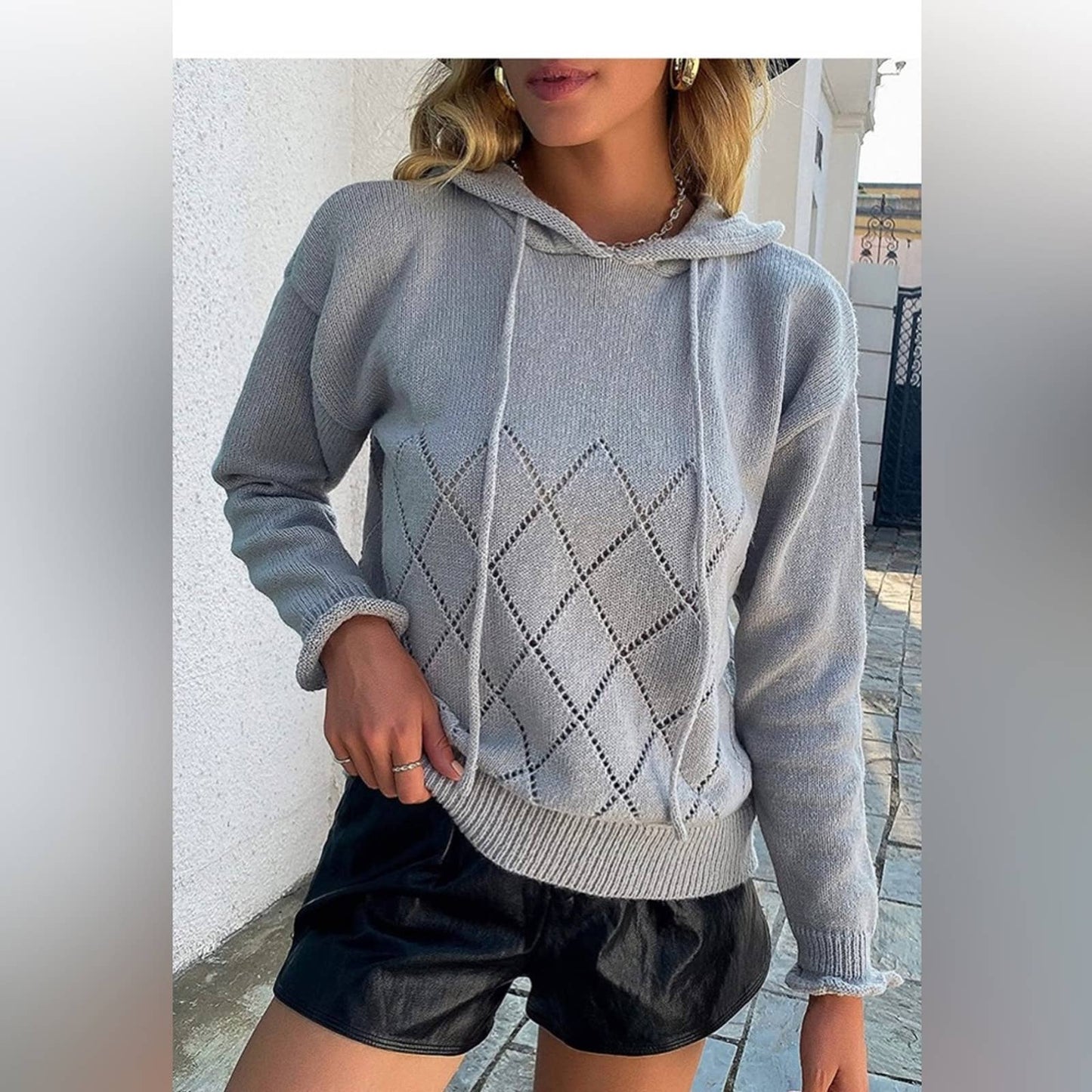 Angashion Women's Pullover Sweater Hoodies Casual Button Up Large Gray Grey