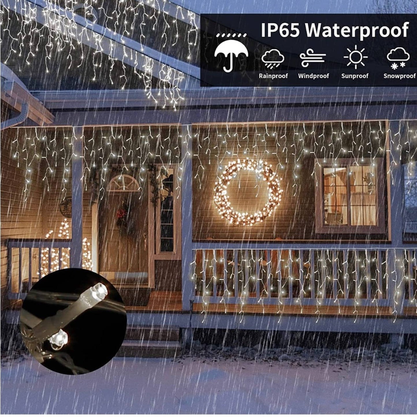 Christmas Icicle Lights Outdoor 37.41Ft 720 LED 144 Drops, Cold White