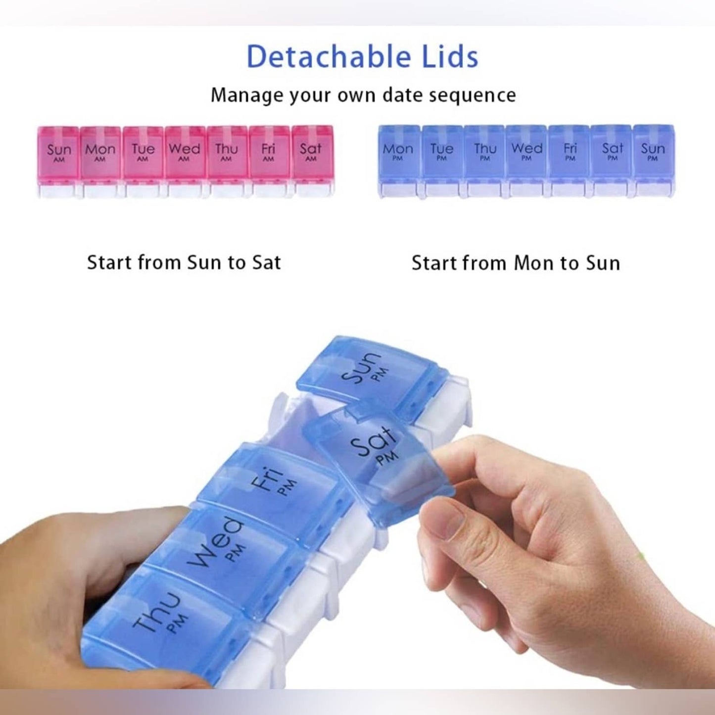 Daily Vitamin Box AM PM Pill Case Organizer Weekly Pop Up 7 Day (5.Purple/Blue)