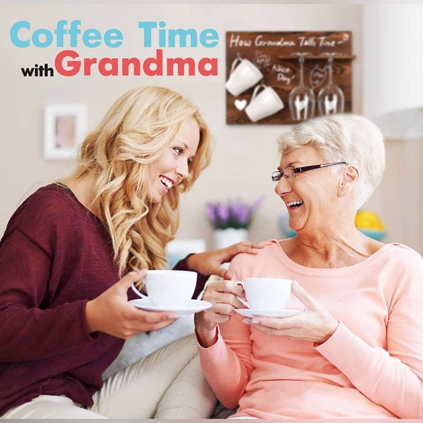Funistree Gifts for Grandma from Grandkids, Mug Rack Wine Glass Holder