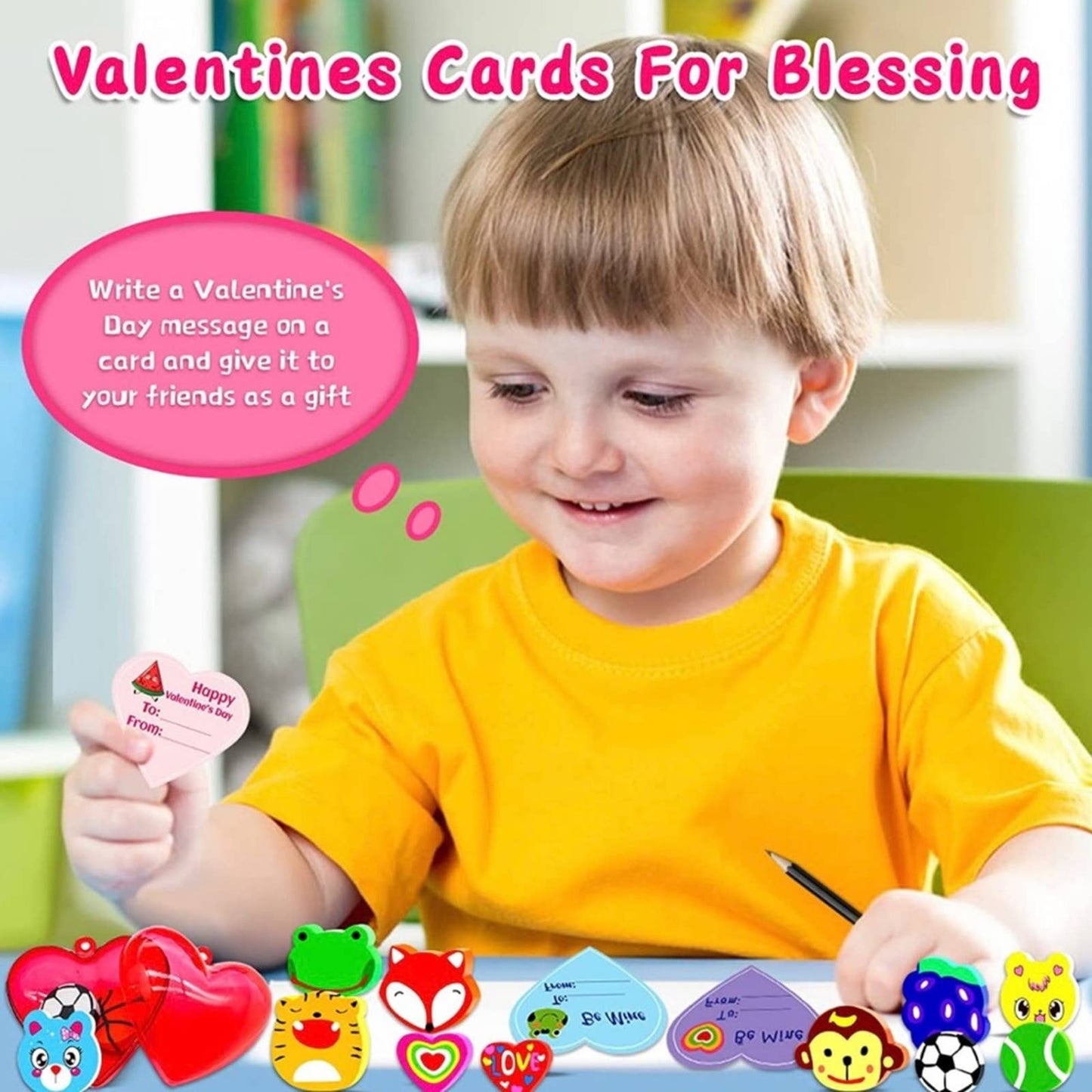 Valentines Day Gifts for Kids-40 Valentine Cards for Kids 80 Mini Erasers