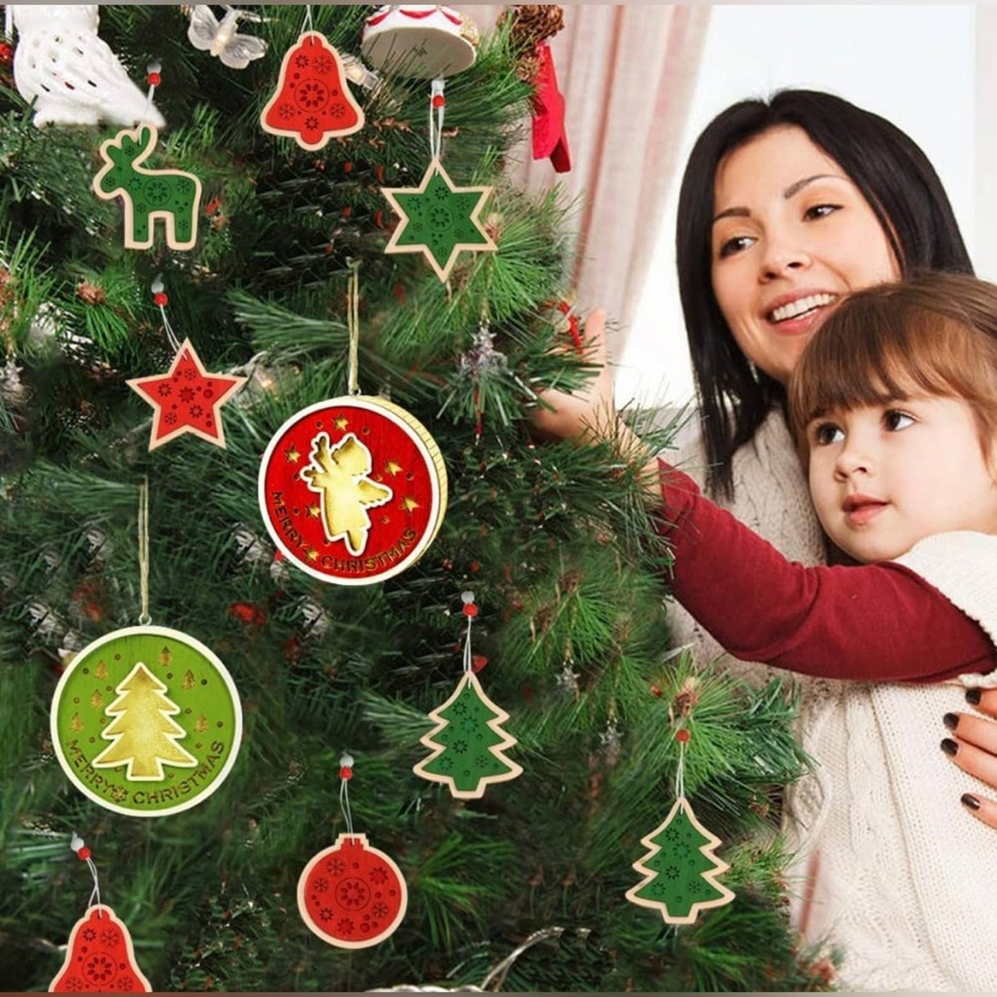 TOBENUB Christmas Decorations, Wooden Christmas Ornaments for Hanging Decoration