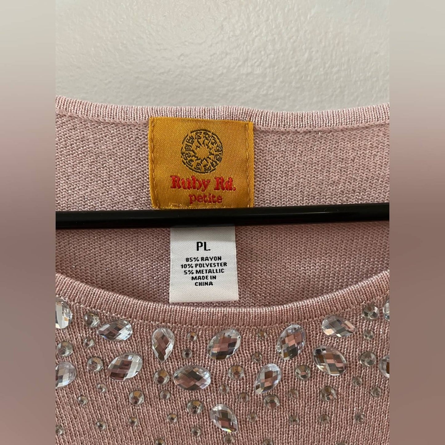 Petite LG Ruby Rd Crystal Shimmer Pink Sweater