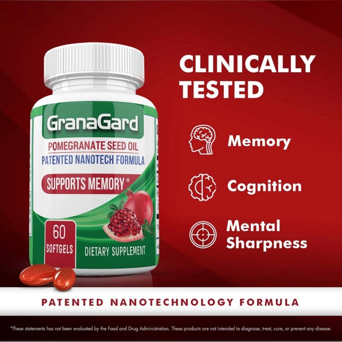 GranaGard Omega 5 Pomegranate Seed Oil, Patented Nanotech Brain Health