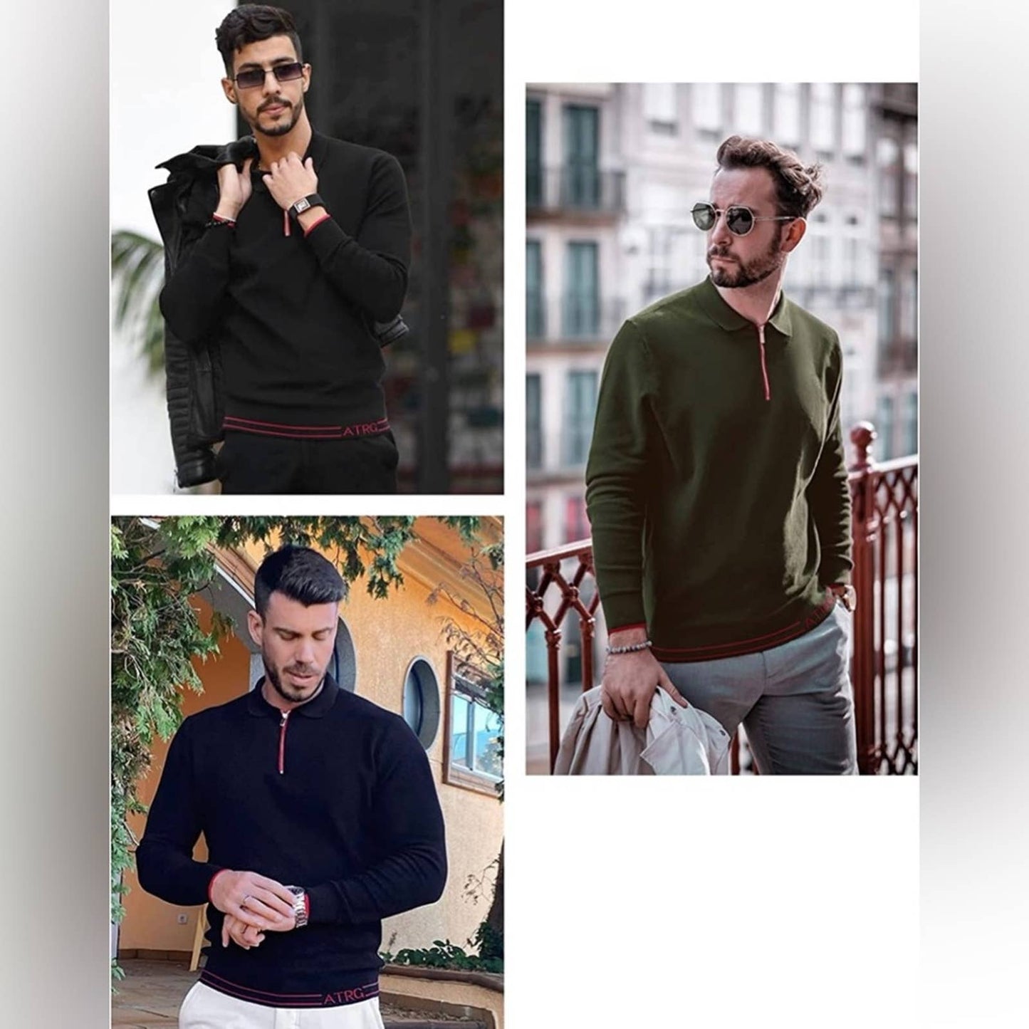 ALTAIREGA Mens-Polo-Shirts Pure-Cotton-Pullover Long-Sleeve Size MD