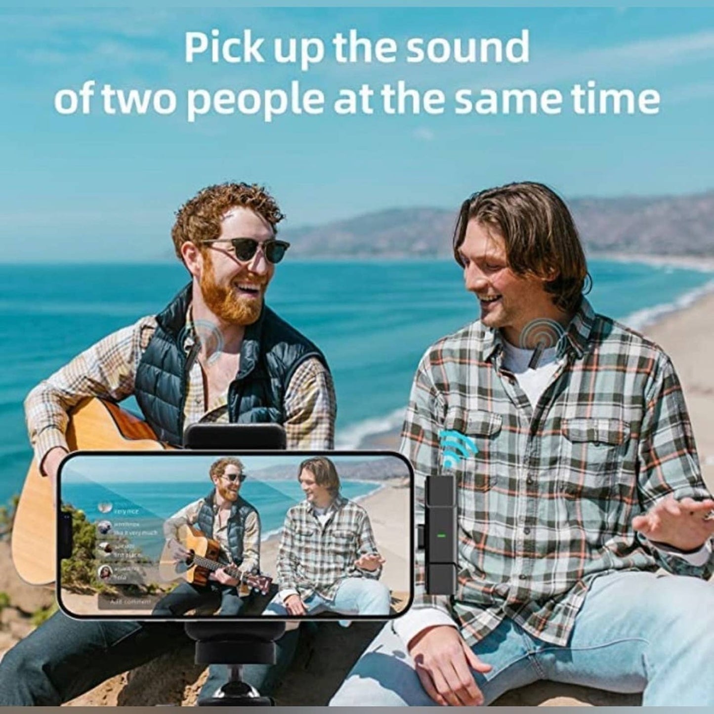 2 Pack Wireless Lavalier Microphone | 1000ft Transmission Range 2.4GHz