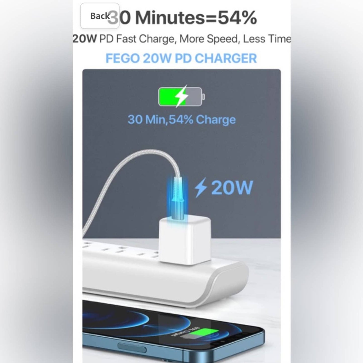 FEGO 20W USB C PD Fast Charger, Compact 20W Charger USB-C Wall Charger