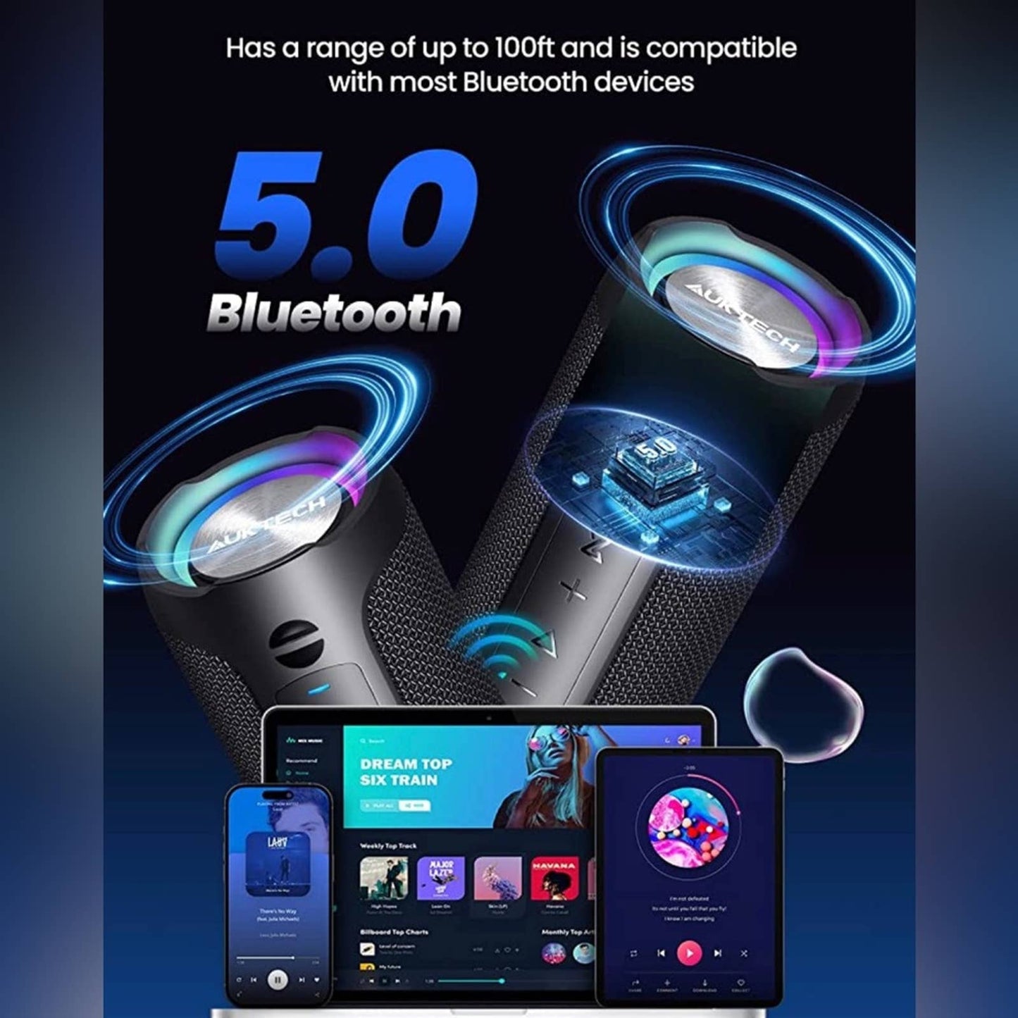 AUKTECH Bluetooth Speakers - Portable Speakers Bluetooth Wireless(100ft), 24W