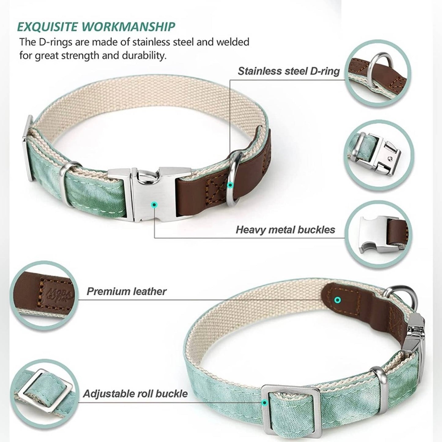 MOBA Pet Dog Collar Metal Buckle Adjustable Dog Collar Size Small Green