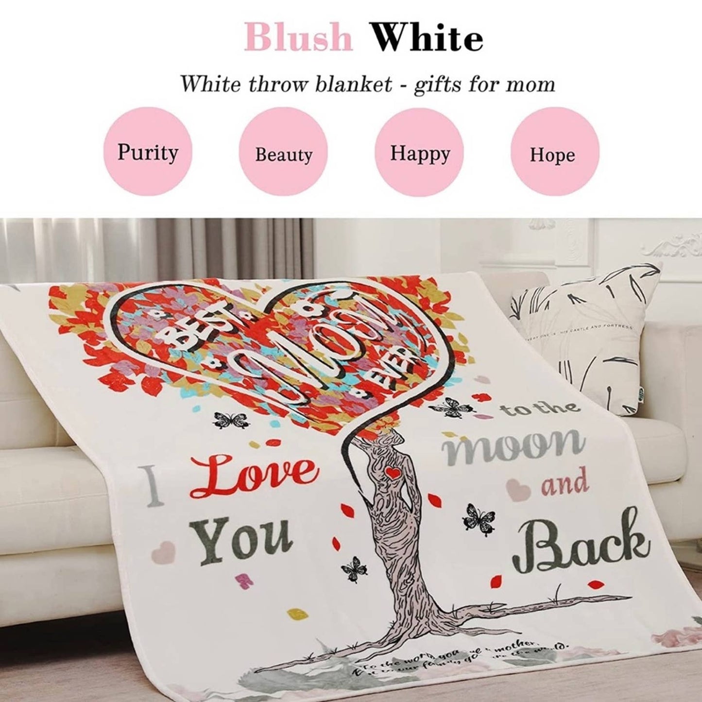Gifts for Mom Blanket Best Mom Ever 65" x 50"(Pure White)