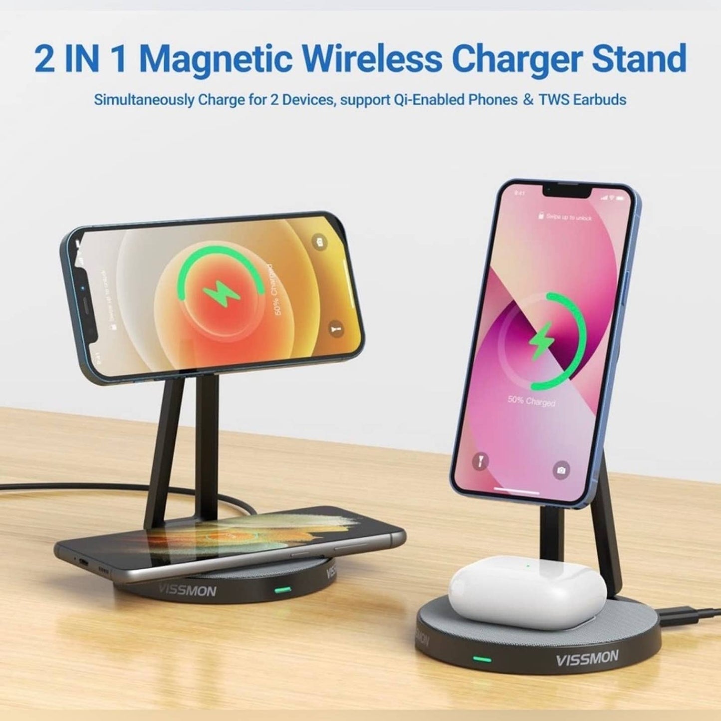 Magnetic Wireless Charger Stand 2 in 1 Wireless Compatible with MagSafe Charge