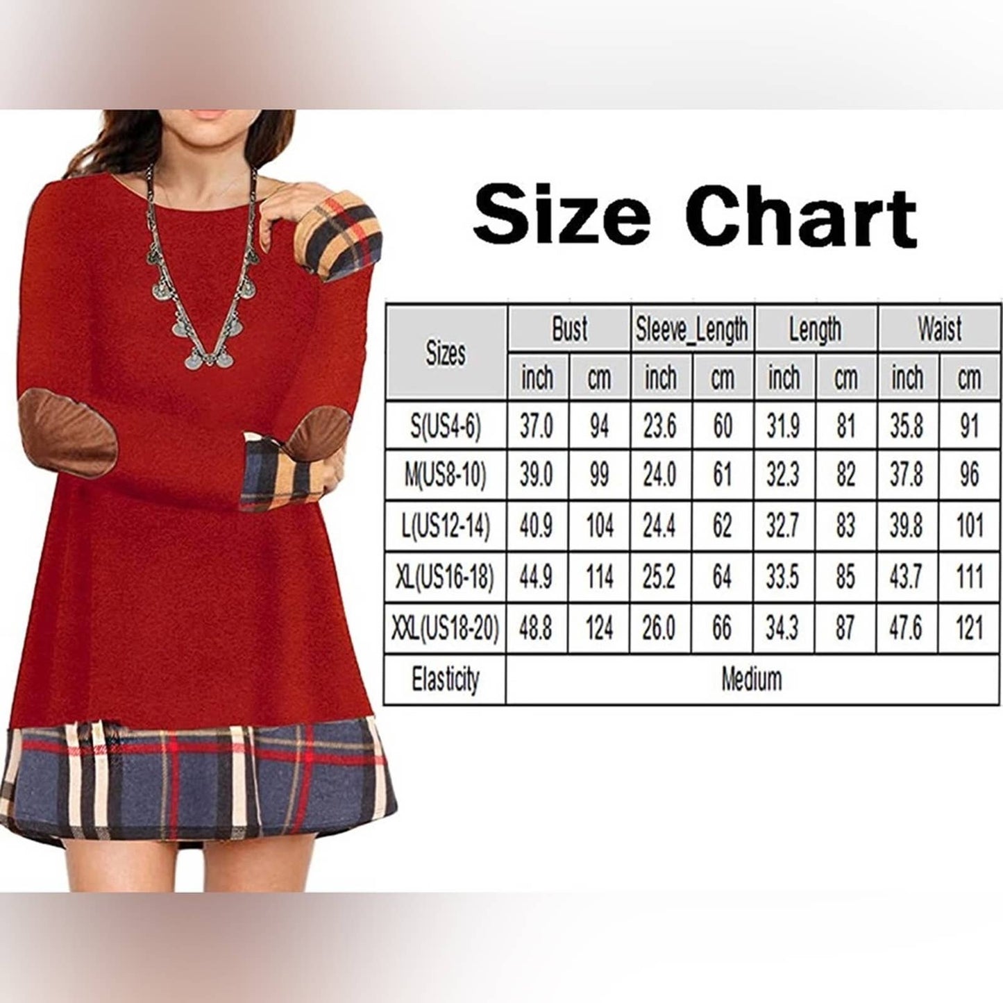 Womens Casual Sweater Tunic Dress Long Sleeve Plaid Patchwork Sweater Dress 2pc Consign