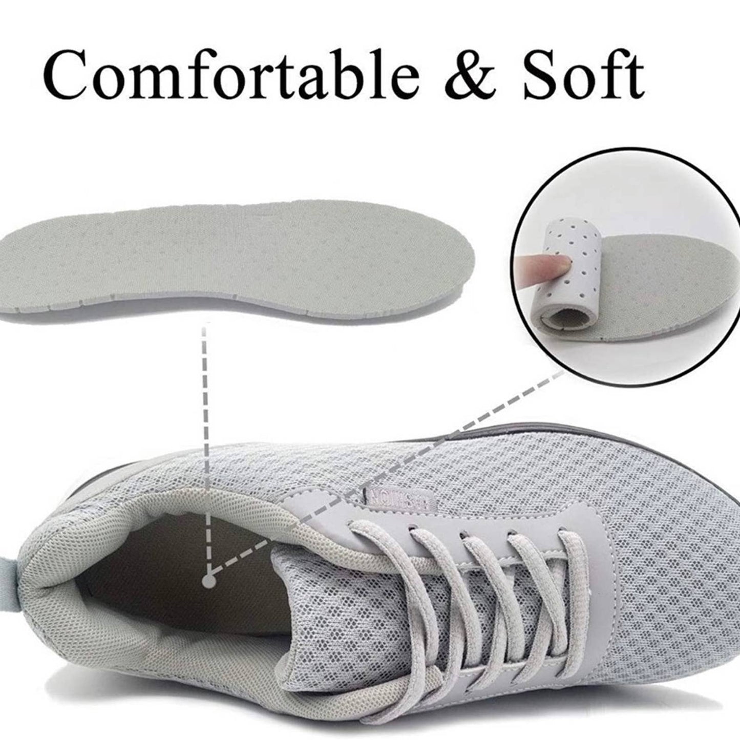 Men's Breathable Mesh Tennis Shoes Comfortable Gym Sneakers Light Grey Size 7.5