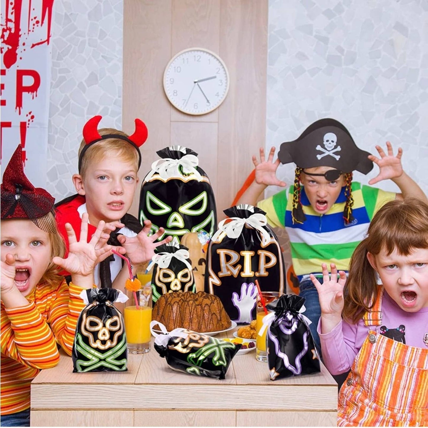 Unomor 30PCS Halloween Shining Treat Bags, Drawstring Halloween Candy Bags