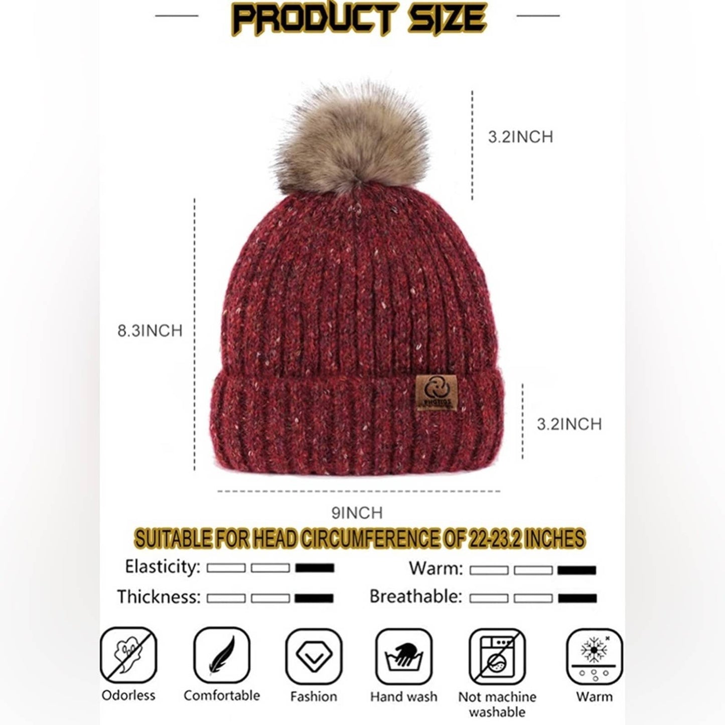 photios Womens Winter Knitted Beanie Hat with Faux Fur Pom Warm Knit Skull Cap