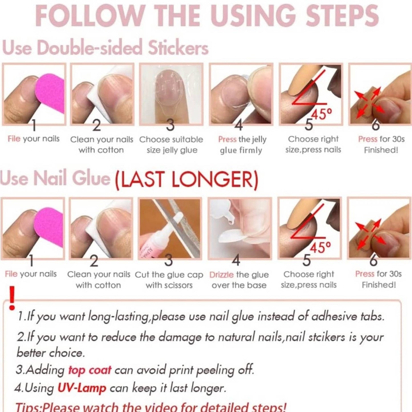 Glossy Press on Nails Long With Red Cherry Glitter Red With Nail Glue 24 PCS