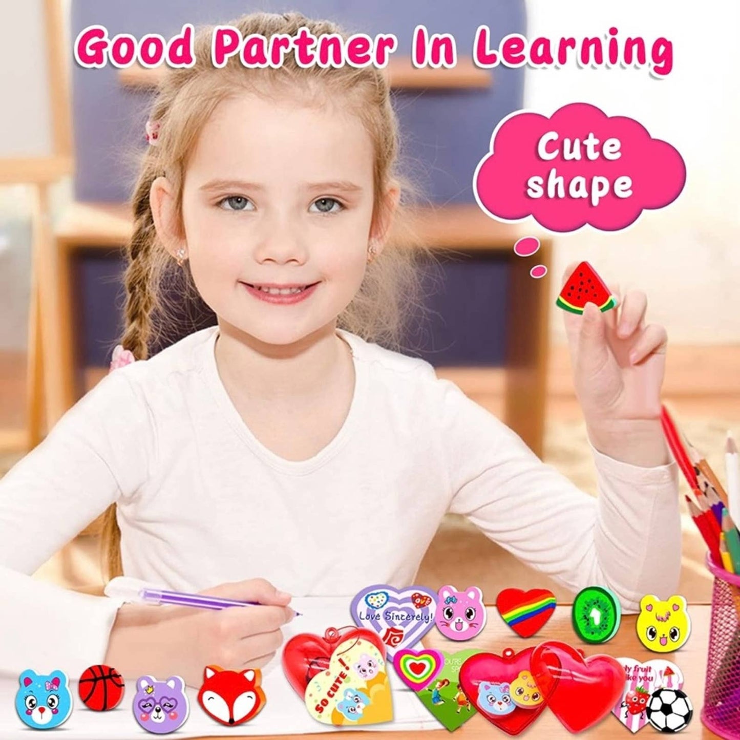 Valentines Day Gifts for Kids-40 Valentine Cards for Kids 80 Mini Erasers