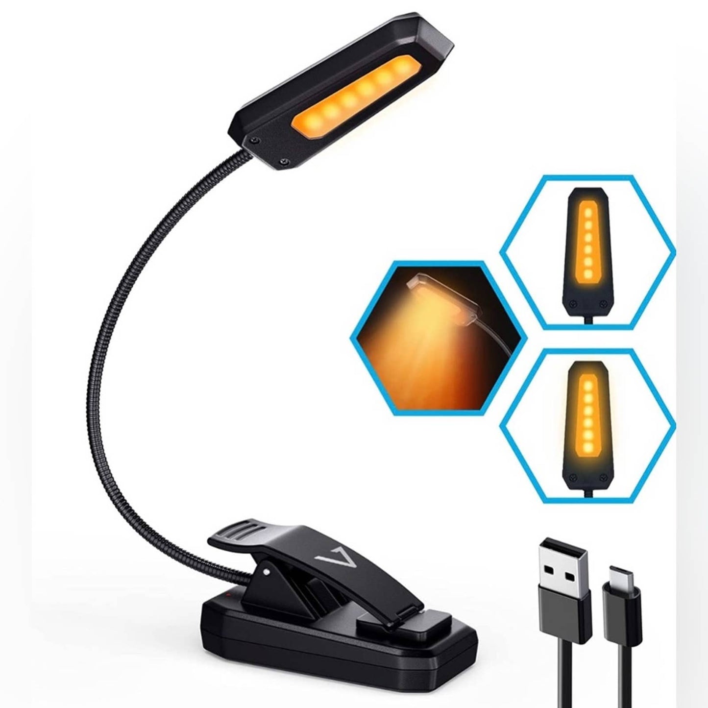 Book Light Pro, Rechargeable Reading Light, Book Light Warm Amber Light