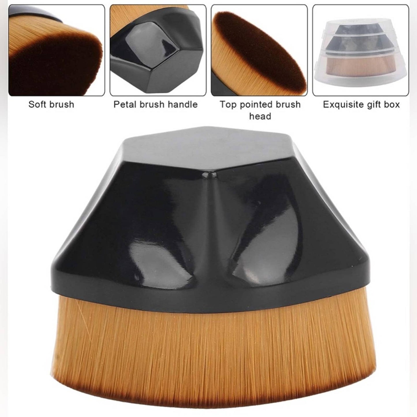 3pcs 3D 6 Sided Petal Shaped Foundation Brushes, Foundation or Blush, Black