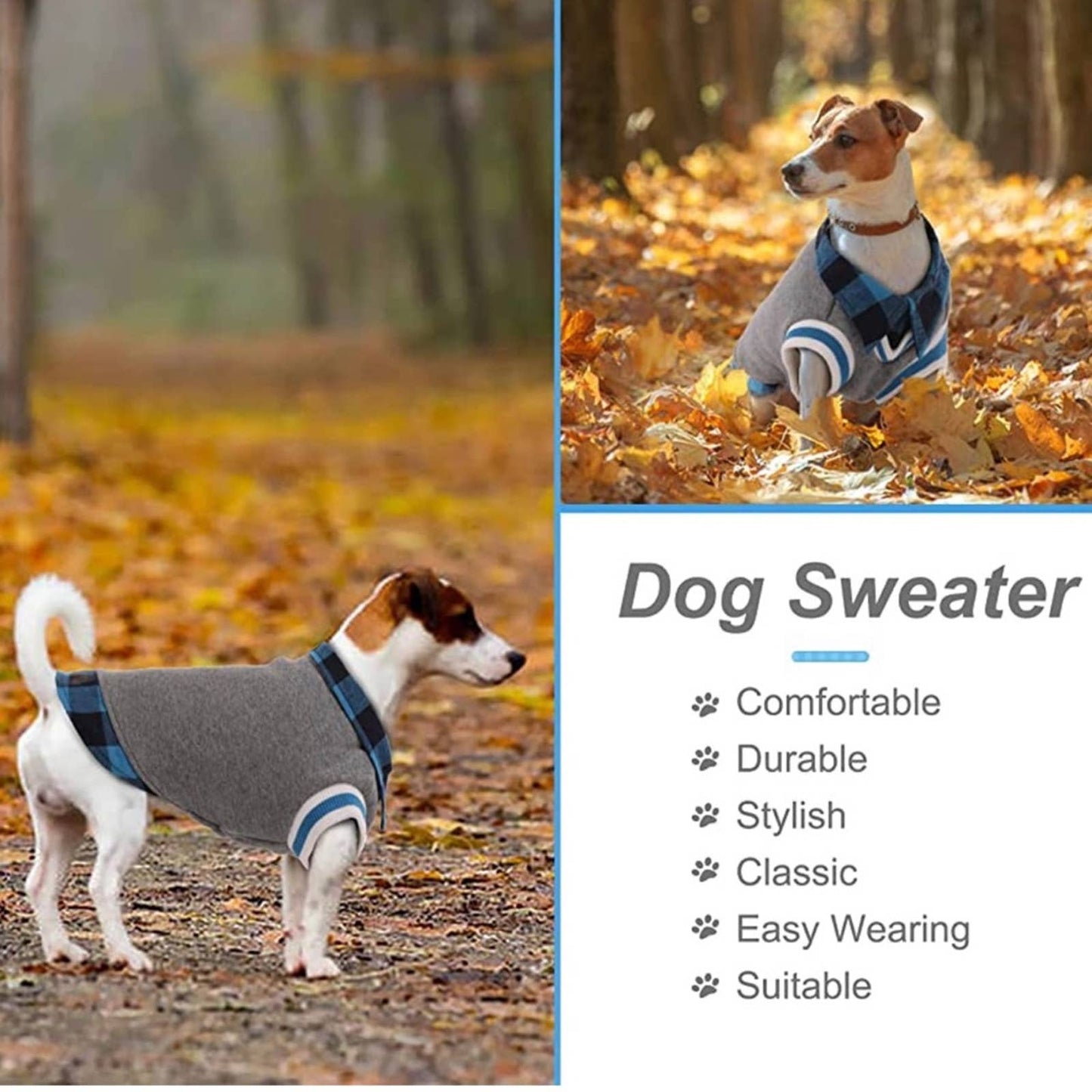 Dog Classic Plaid Sweaters British Style, Doggie Hoodie Pet Clothes, Size MD