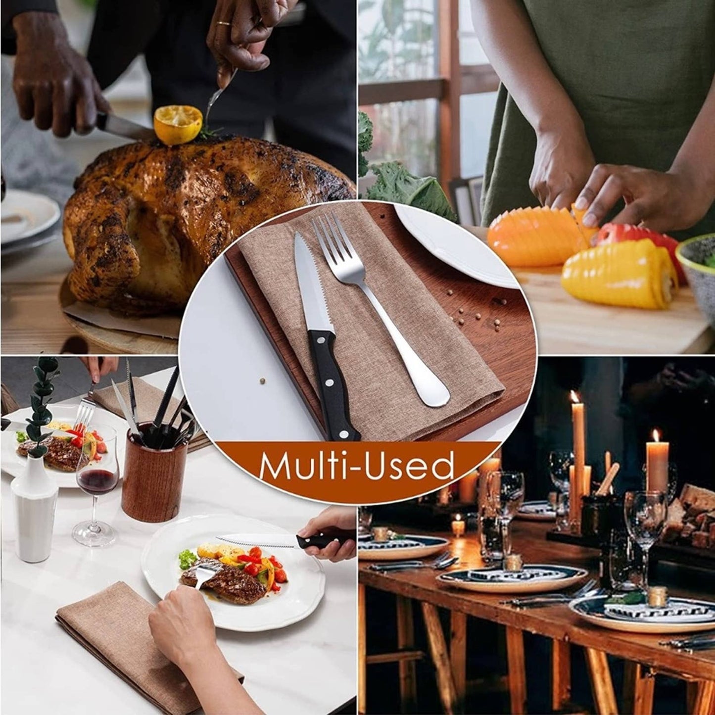 Supercook Stainless Steel Sharp Serrated Steak Knife and Fork Set