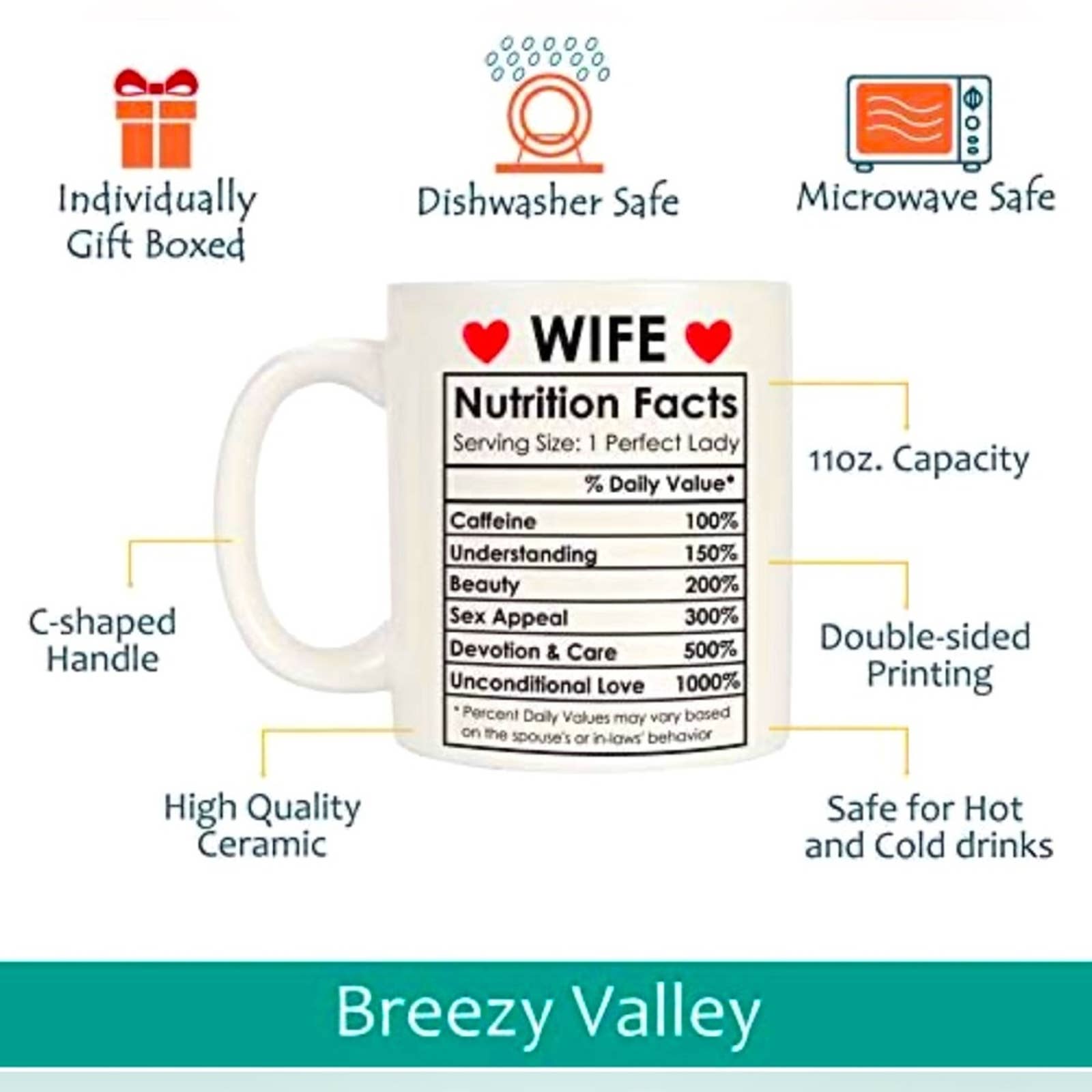 Valentines Day Gifts for Wife from Husband, Wife Coffee Mug, 11oz