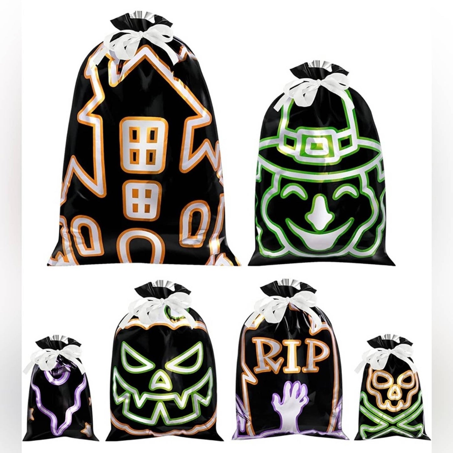 Unomor 30PCS Halloween Shining Treat Bags, Drawstring Halloween Candy Bags