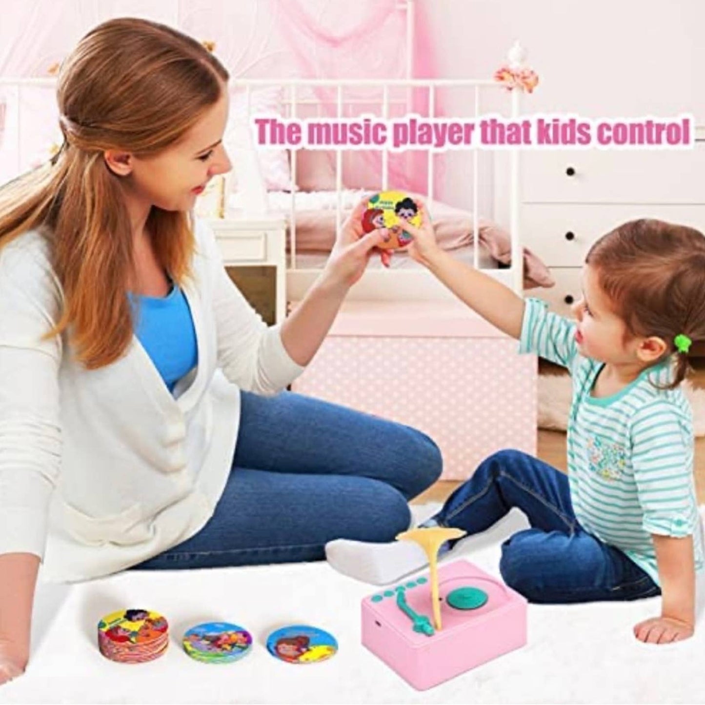 YLL Music Toys Kids Baby Phonograph Gift,Classic Record Player Set (Pink)