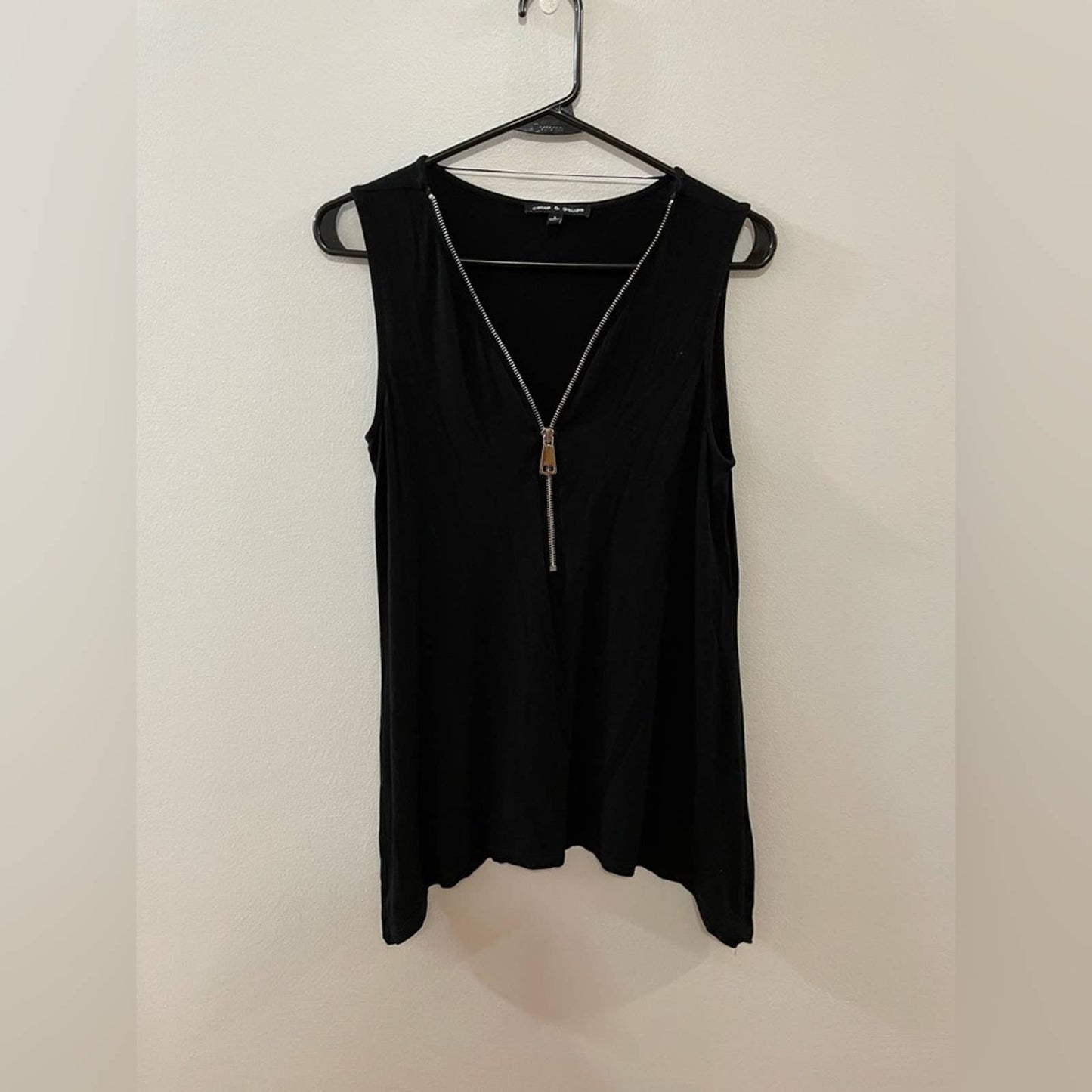 SM Cable & Gauge Black Zipper Tank Top