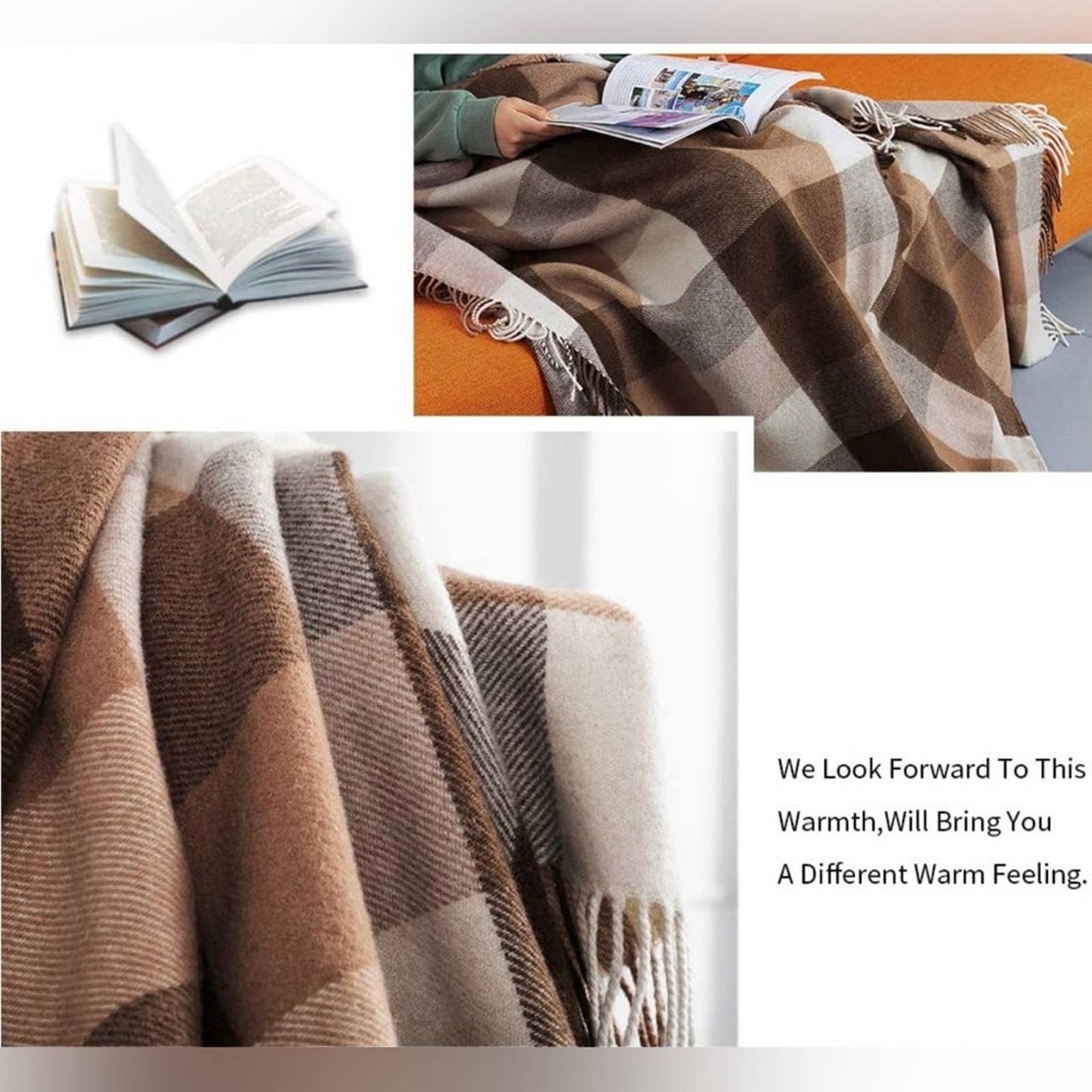 Farridoro Wool Fringe Throw Blanket 51inches with 67inches Decorative All Season