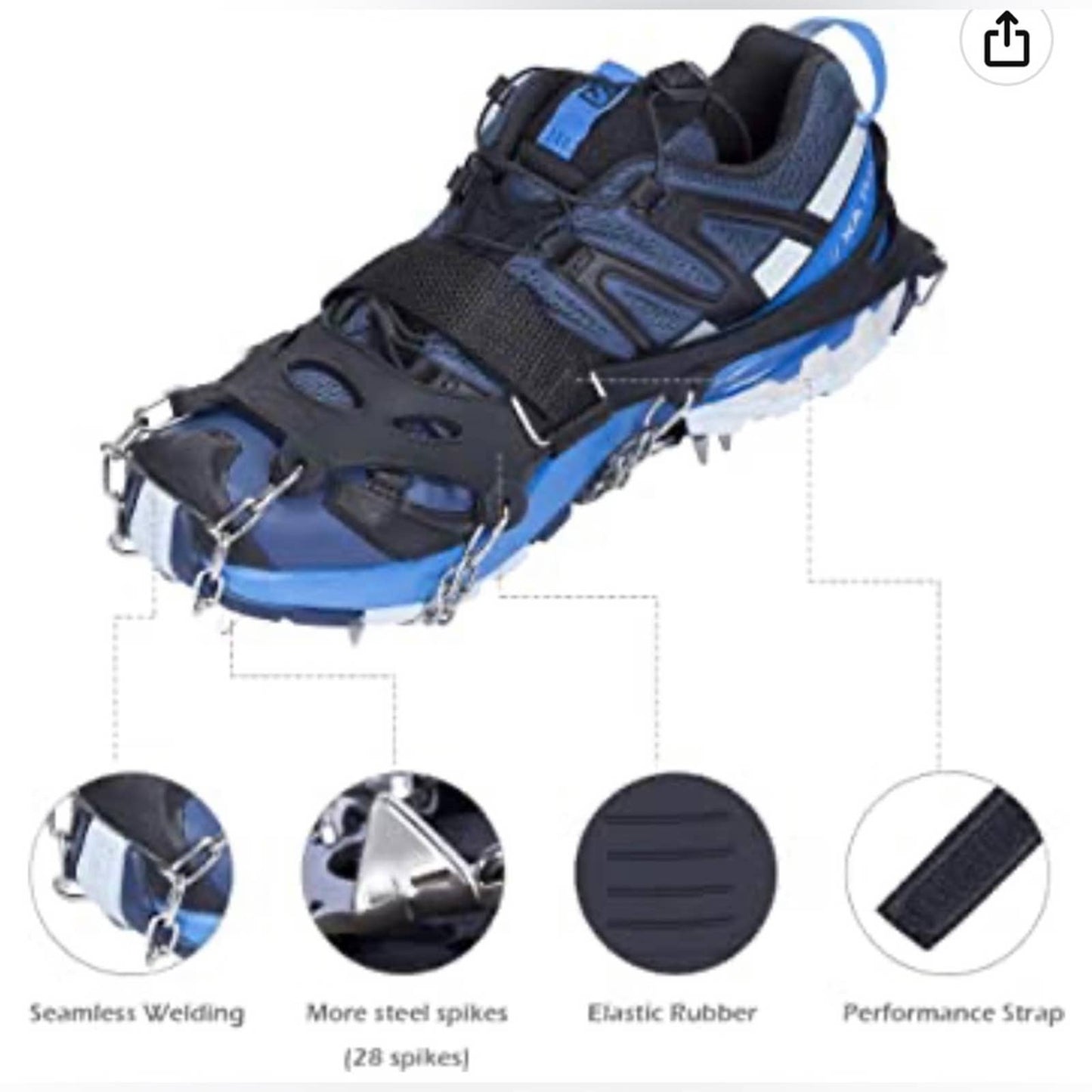 Mgotu Crampons Ice Cleats,Anti Slip Hiking Spikes for Boots, Ice Spikes MD