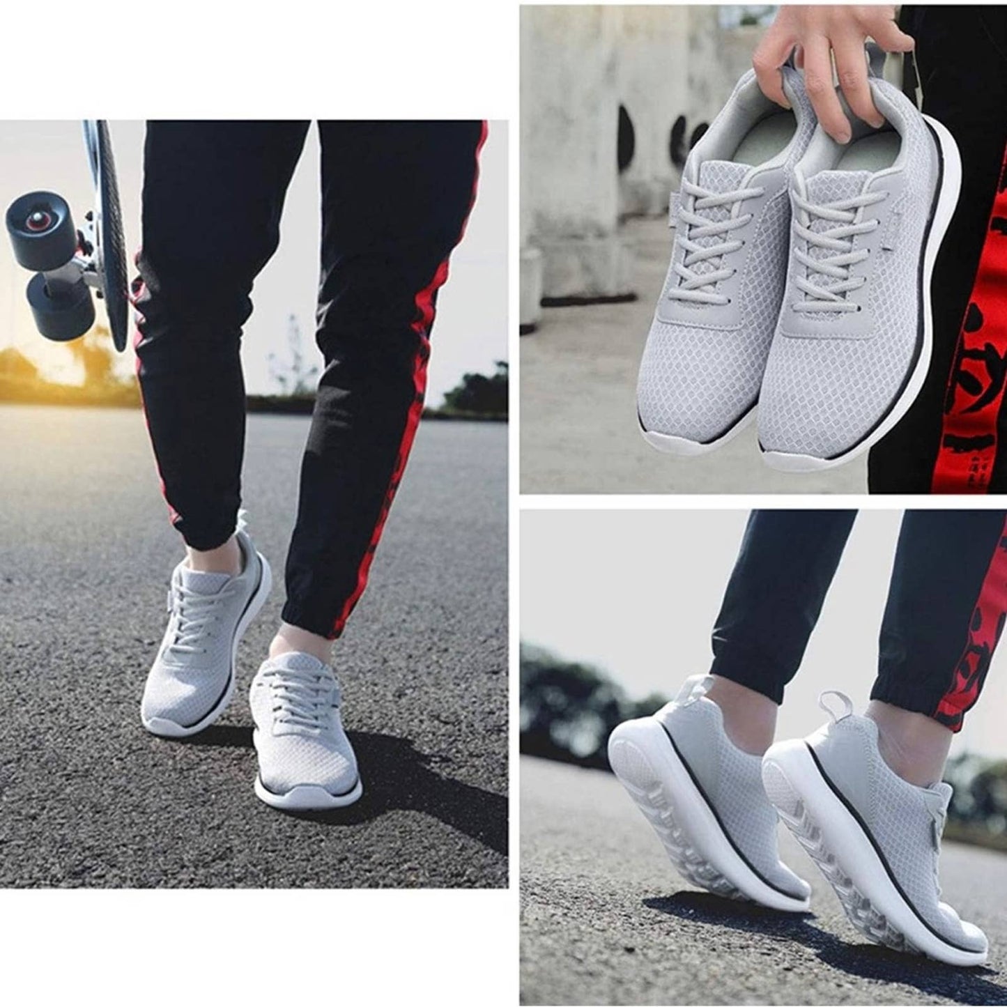 Men's Breathable Mesh Tennis Shoes Comfortable Gym Sneakers Light Grey Size 7.5