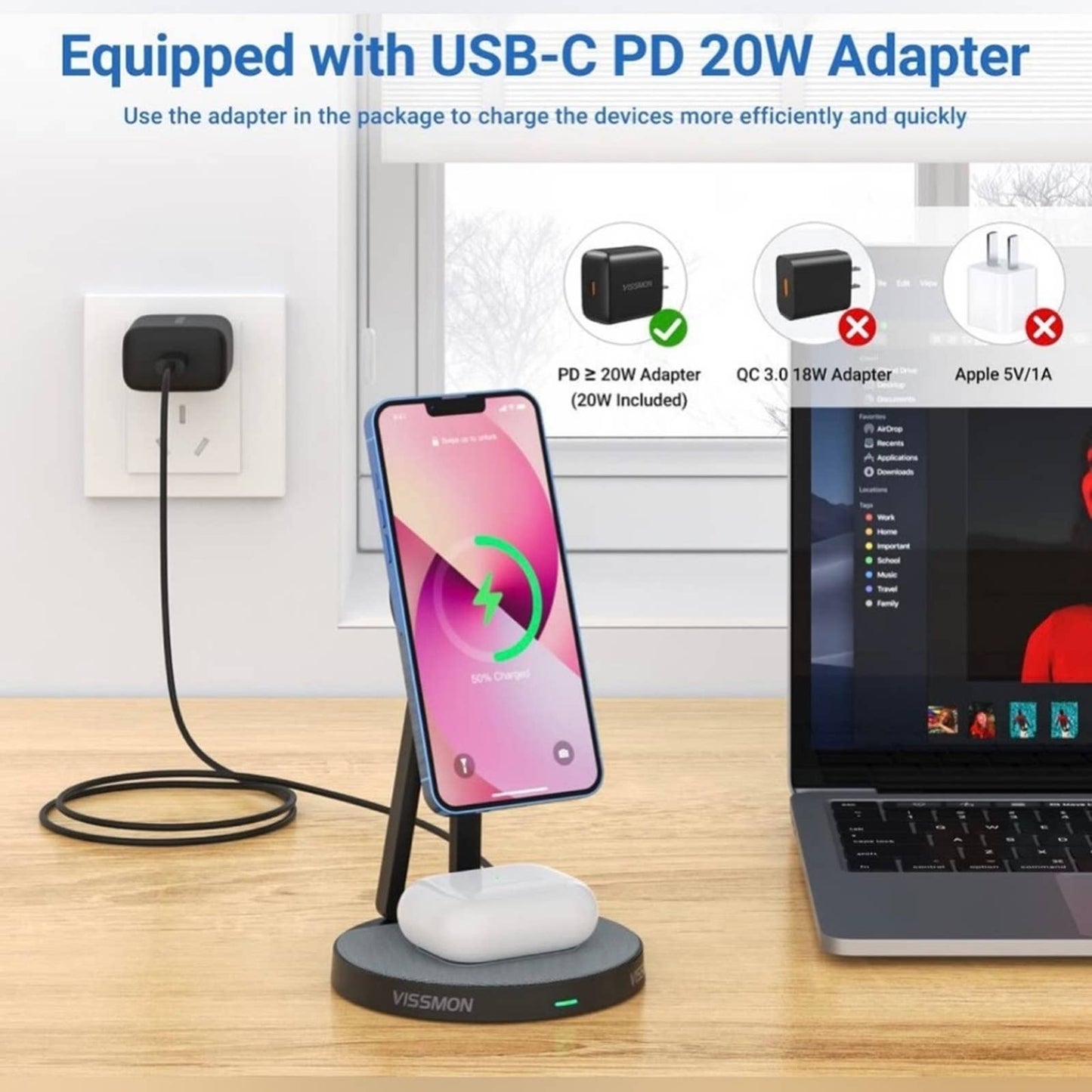 Magnetic Wireless Charger Stand 2 in 1 Wireless Compatible with MagSafe Charge