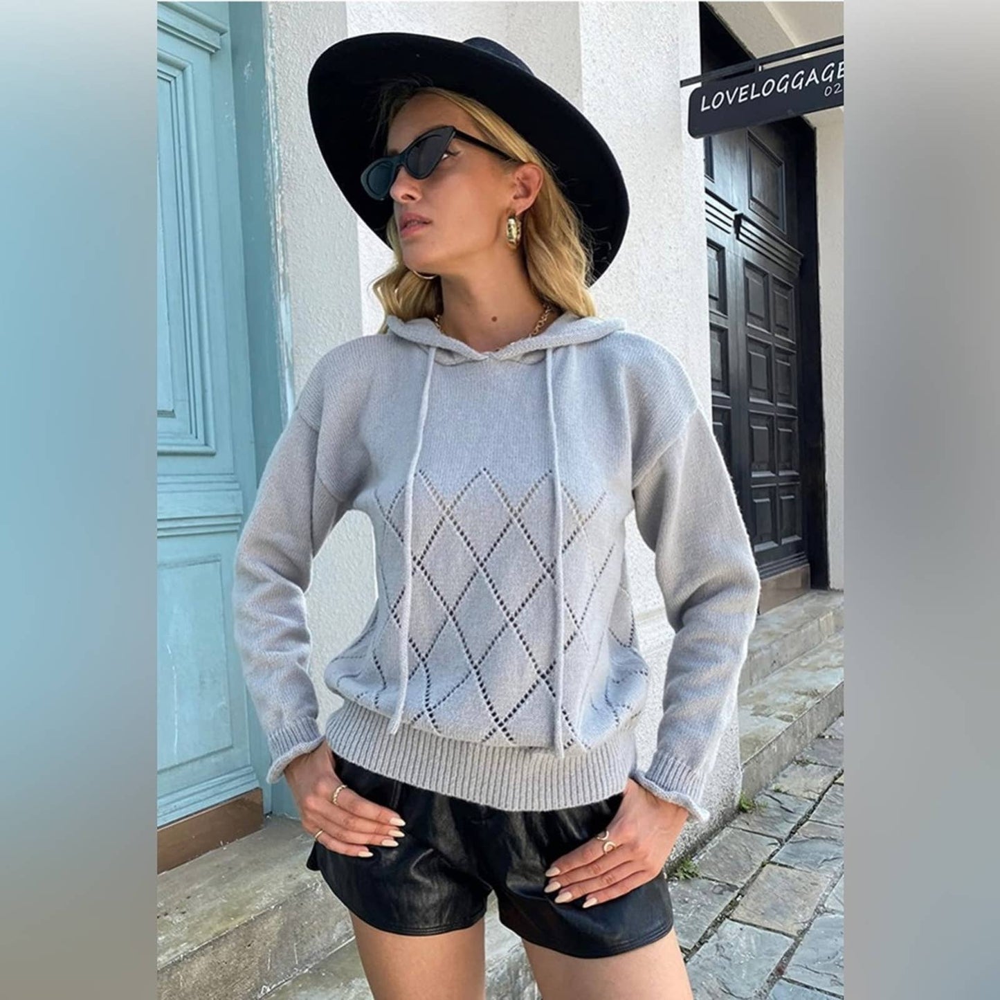 Angashion Women's Pullover Sweater Hoodies Casual Button Up Large Gray Grey