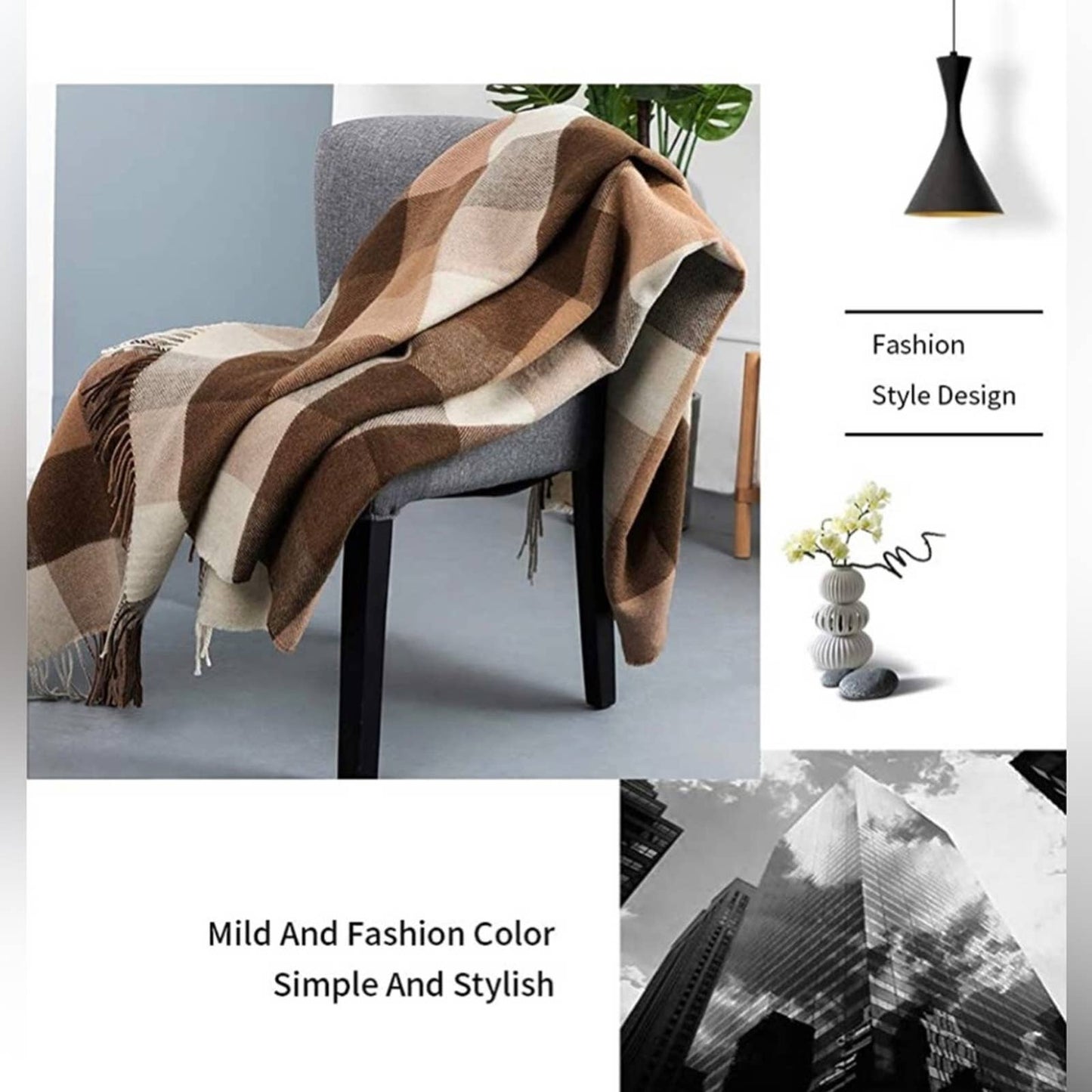 Farridoro Wool Fringe Throw Blanket 51inches with 67inches Decorative All Season