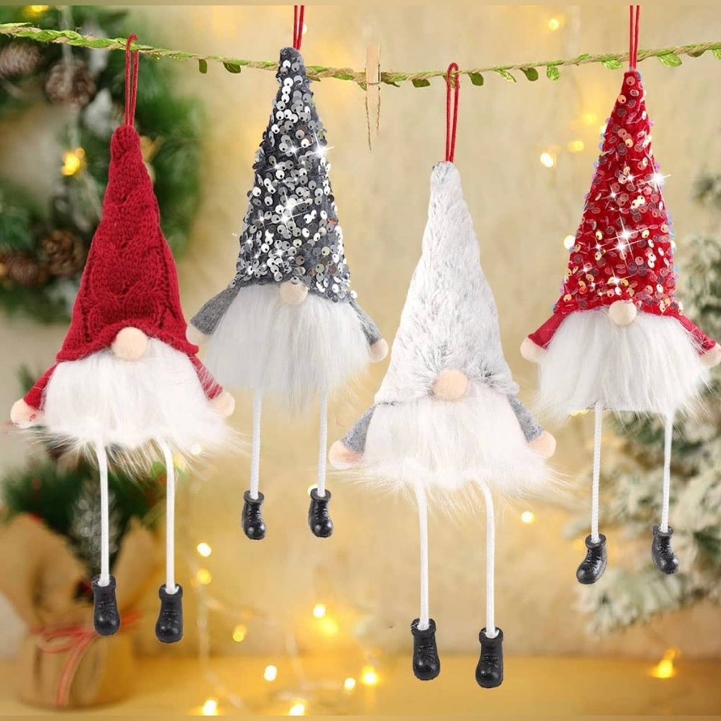 Aivanart Christmas Gnomes Ornament, Hanging Xmas Sequins Tree Ornaments Set of 4