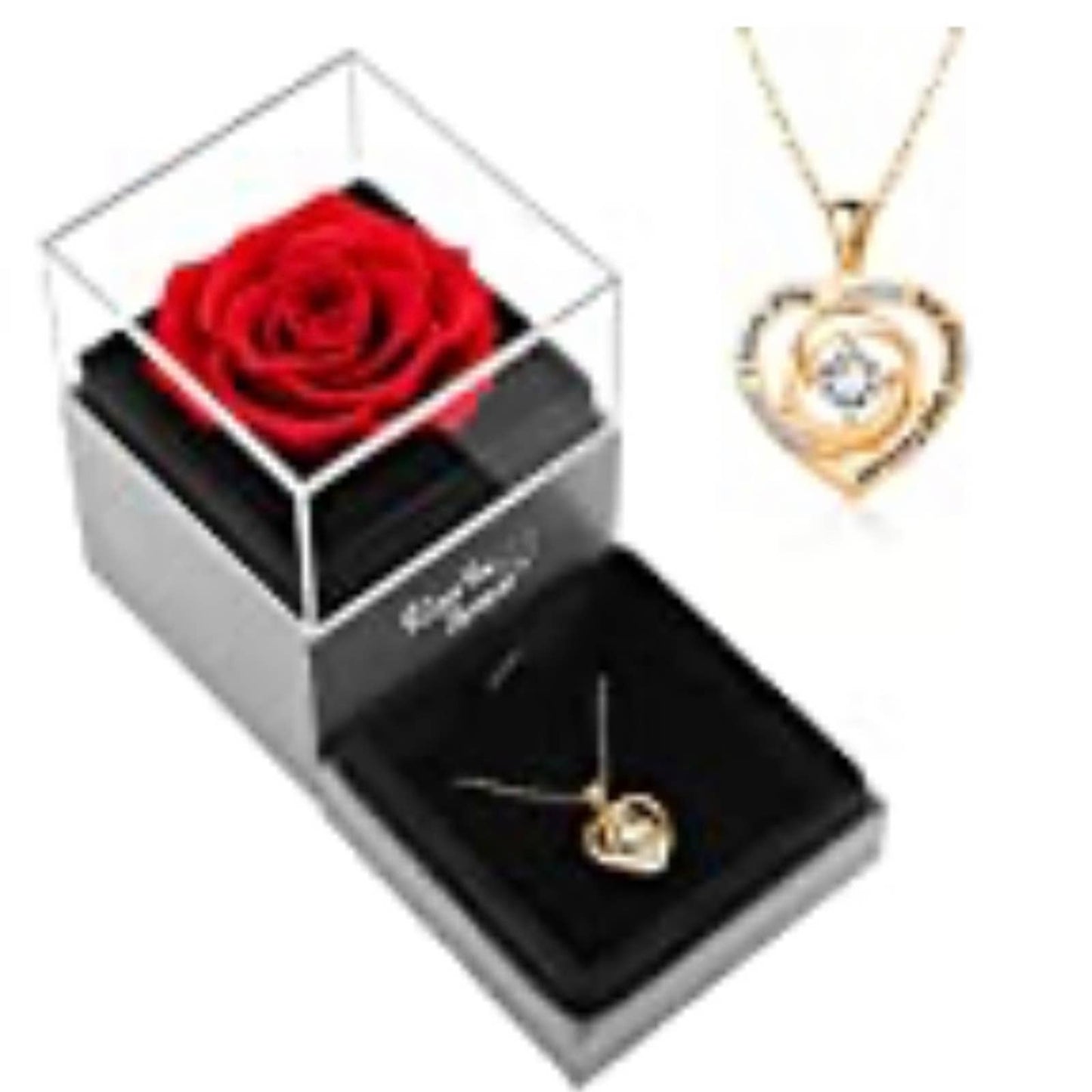 TMLW Preserved Real Rose with Heart Necklace