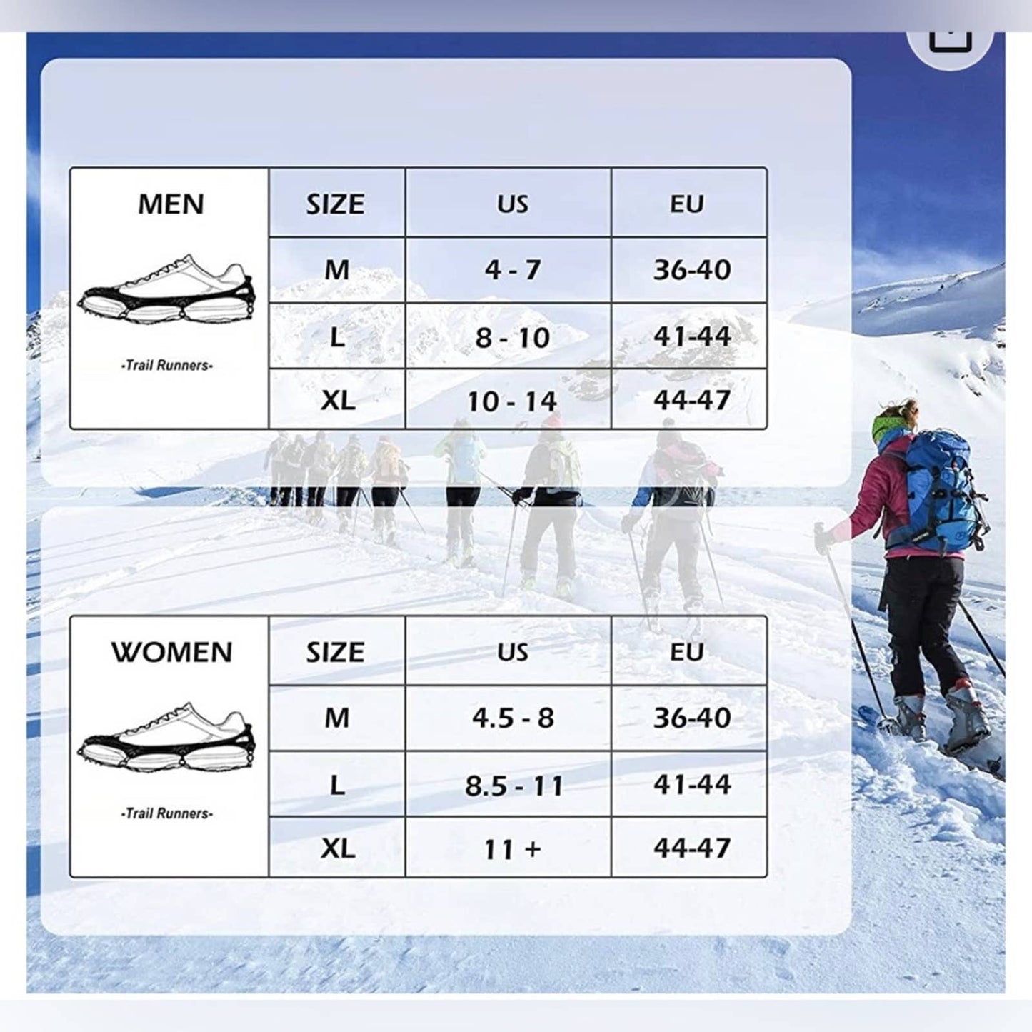 Mgotu Crampons Ice Cleats,Anti Slip Hiking Spikes for Boots, Ice Spikes MD
