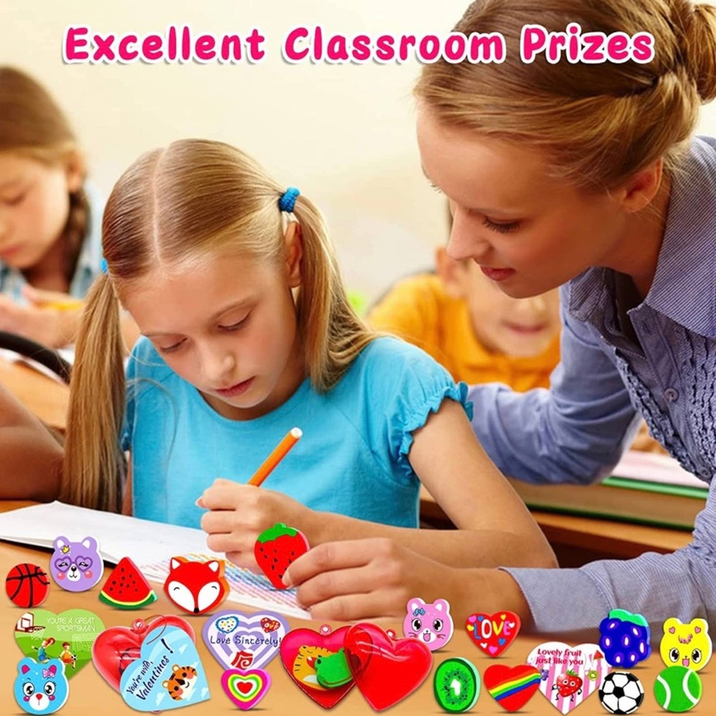 Valentines Day Gifts for Kids-40 Valentine Cards for Kids 80 Mini Erasers